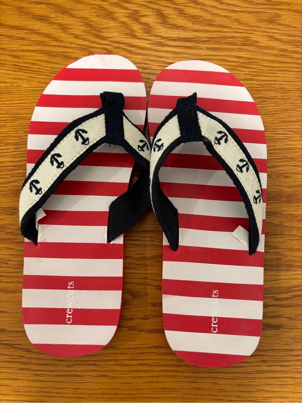Crewcuts Red & White Striped Flip Flops with Anchor-Print Straps